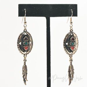 Vintage Gold and Red Dangle Earrings